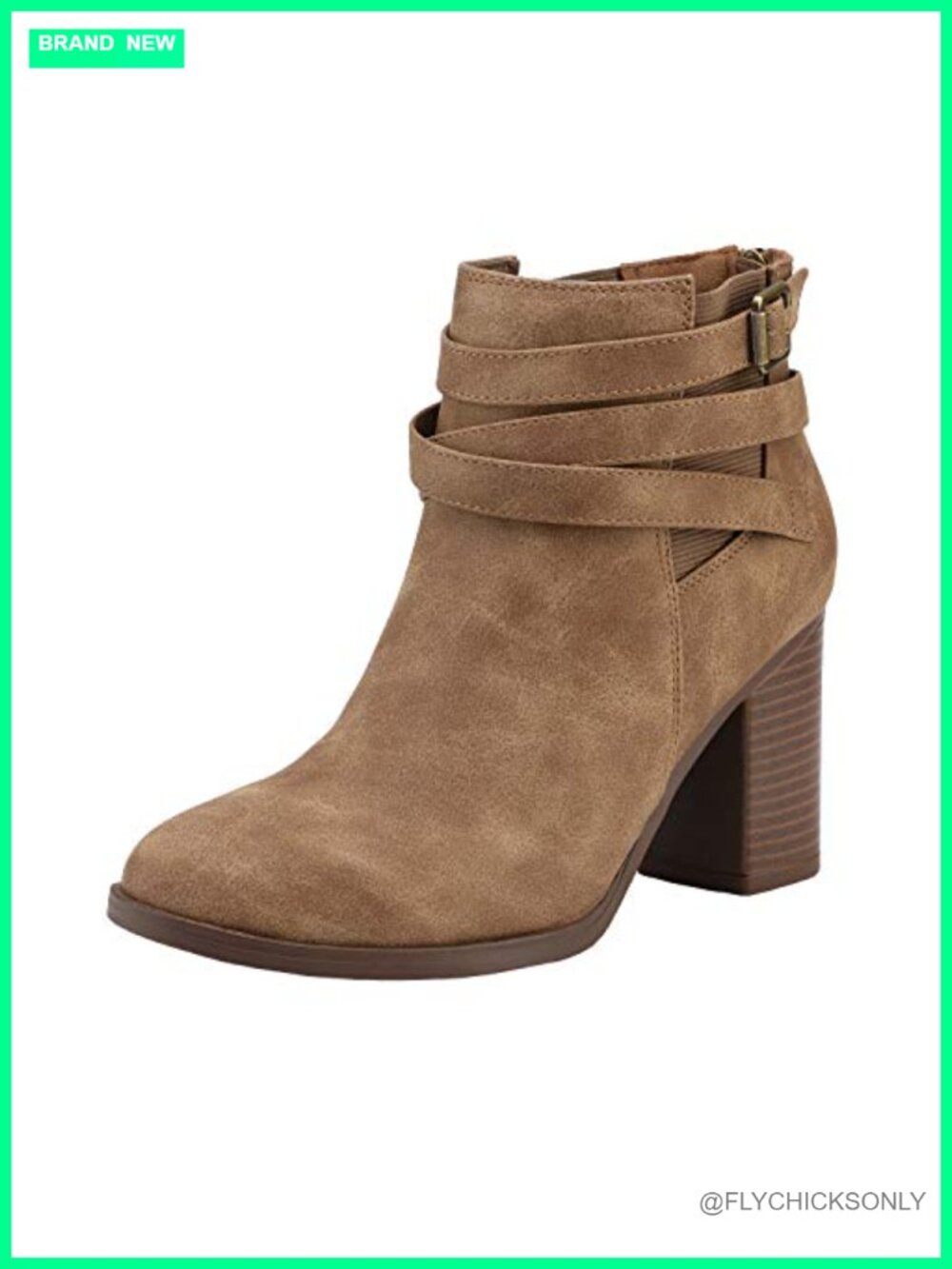 Faux Suede Chunky Heel Ankle Booties Crossover Strap Zipper Closure